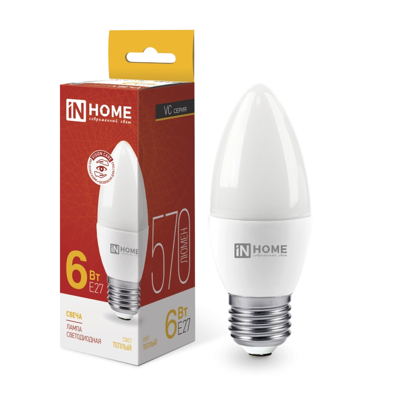  Лампа светодиодная   6Вт Е27 теплый свет, свеча /20402/ *