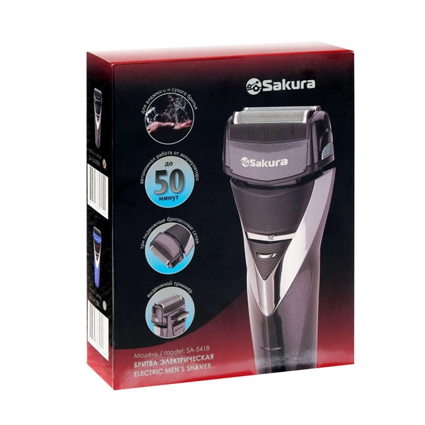  Бритва эл. аккум. 0,3кВт SAKURA SA-5418BK с триммером, 3 головки, сух/влаж. бритье *