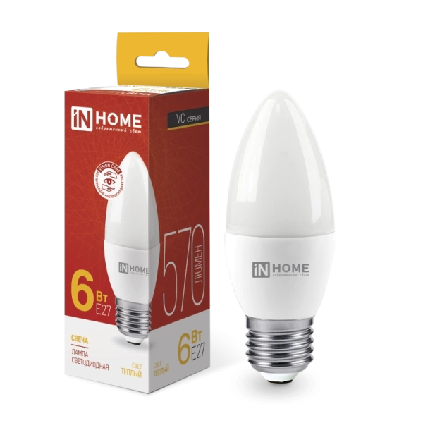  Лампа светодиодная   6Вт Е27 теплый свет, свеча /20402/ *