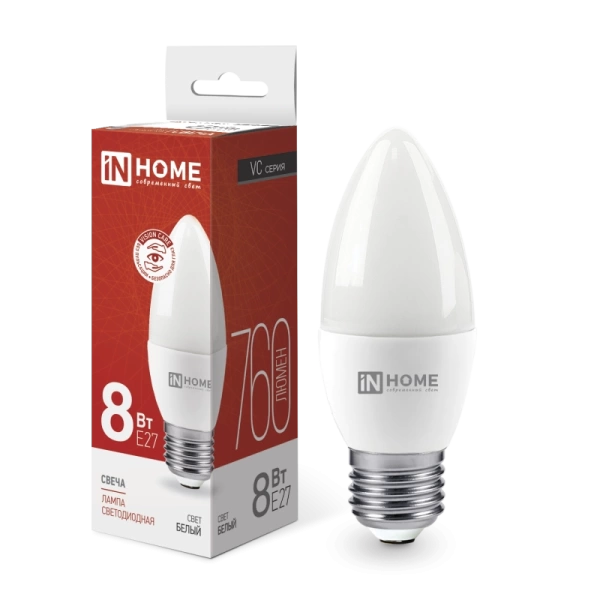  Лампа светодиодная   8Вт Е27 дневной свет, свеча /20457/ *